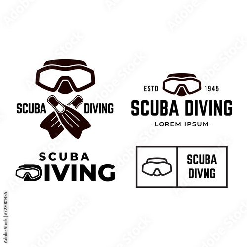 Set of Scuba diving club and diving school design.