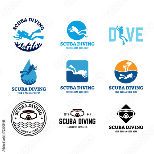 Set of Scuba diving club and diving school design.
