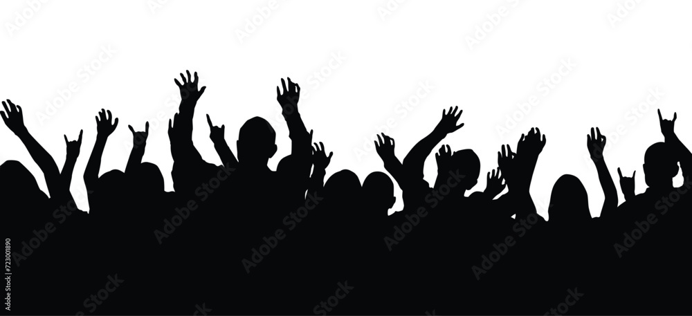 Crowd at a Concert Silhouettes. Leisure and free time concept vector art - obrazy, fototapety, plakaty 