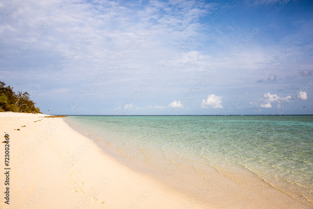 sandy beach and aqua waters on a tropical island sandy beach and aqua waters on a tropical island