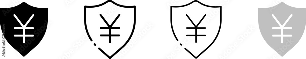 Yen icons with shield. Different styles, Yen defense set, shield icons. Vector icons Yen icons with shield. Different styles, Yen defense set, shield icons. Vector icons