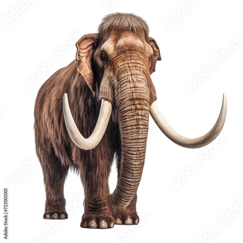 Portrait of a big mammoth front view  isolated on white background