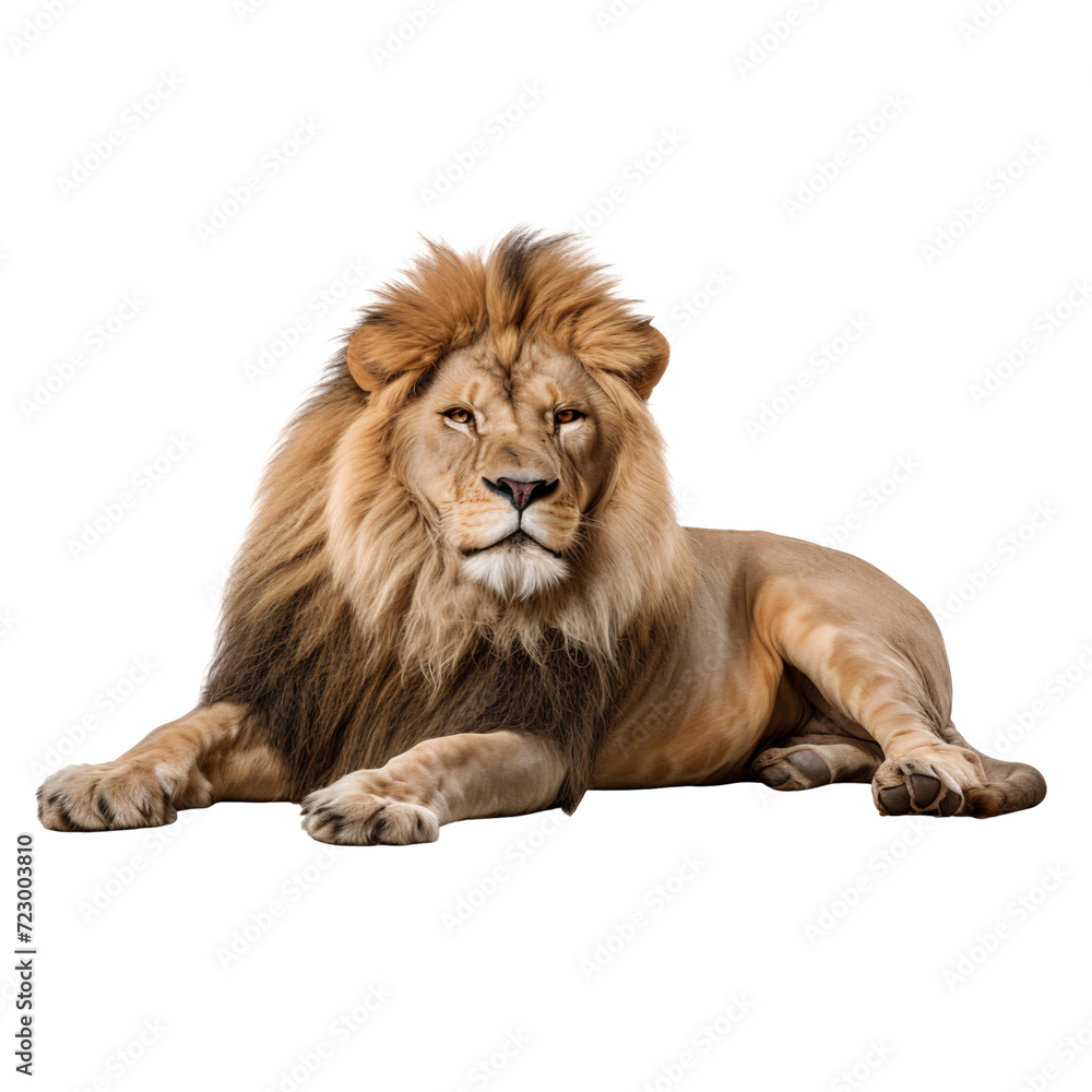 A lion lying down isolated on transparent background