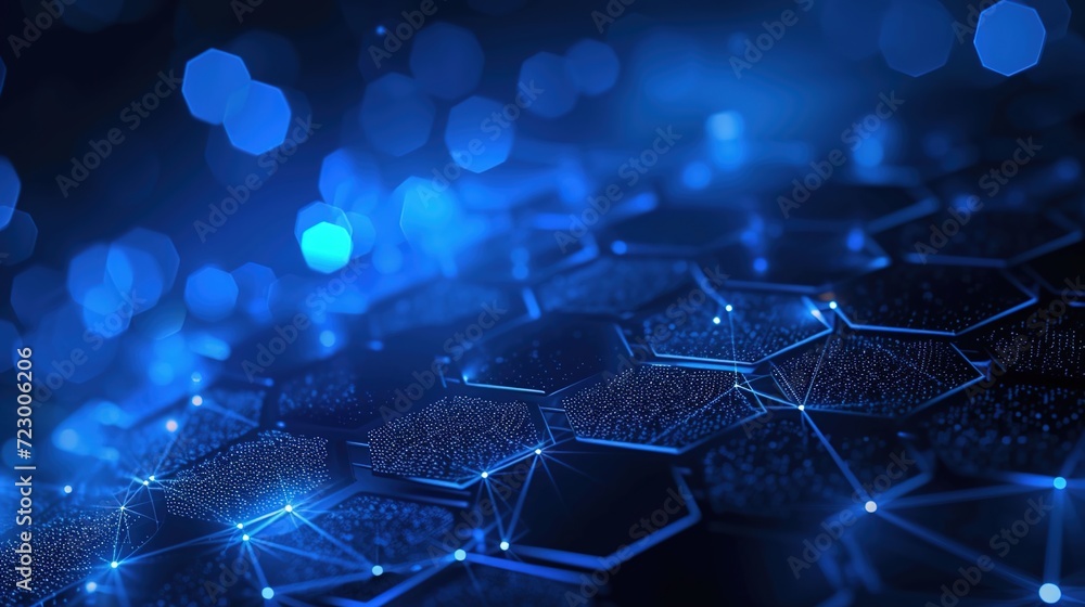 Technology on a hexagon-patterned, blue abstract background. Technology on a hexagon-patterned, blue abstract background.