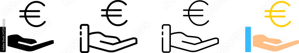 Euro in palm icons. Linear style. Vector icons Euro in palm icons. Linear style. Vector icons