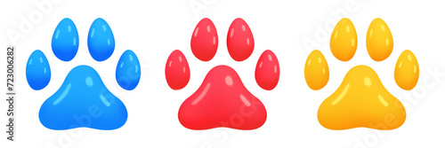 3d render of a dog paw print. Cute animal footprint, puppy or bear track icon on white background. Pet step shape for veterinary or grooming design