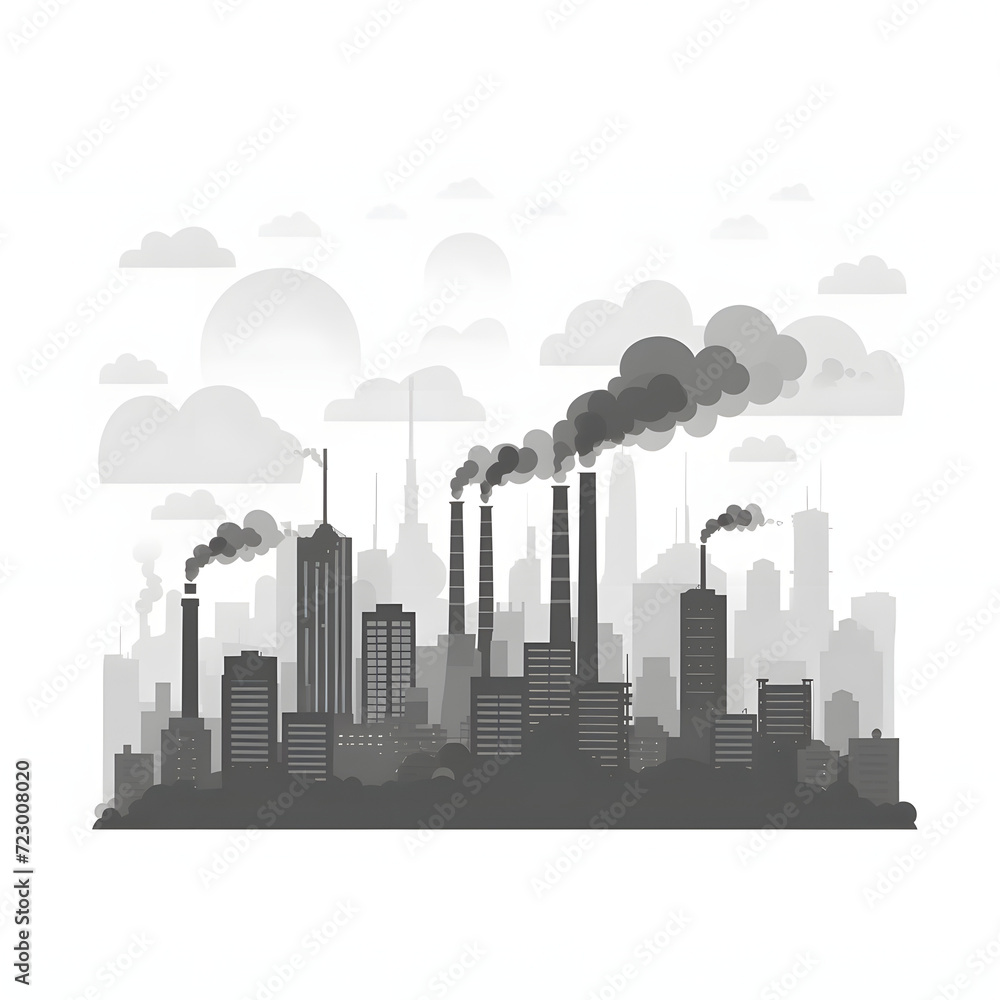 Polluted urban landscape with smog and haze isolated on white background, flat design, png
