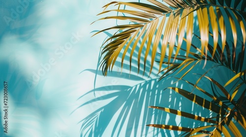 Palm tree leaves and green foliage create a lush canopy.