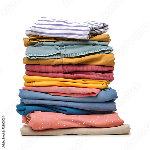 Clean laundry and folded clothes isolated on white background, vintage, png
