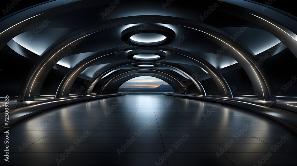 Dark background with futuristic shape in empty space Dark background with futuristic shape in empty space