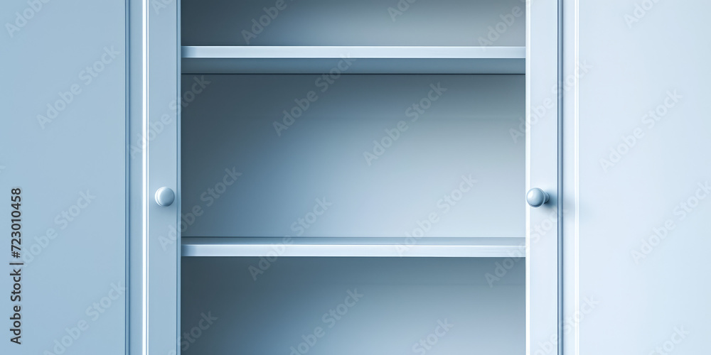 Minimalist white Open Empty Cupboard. Close-up of an open, empty white cupboard with shelves, mockup for montage, copy space. Minimalist white Open Empty Cupboard. Close-up of an open, empty white cupboard with shelves, mockup for montage, copy space.