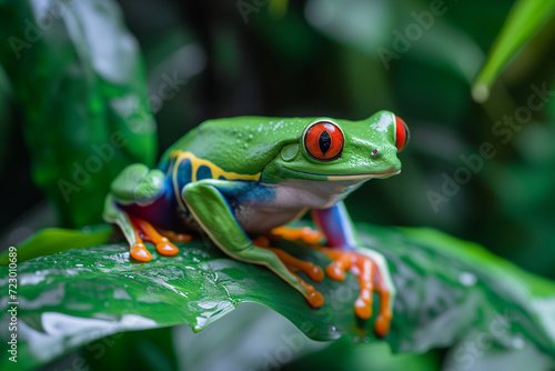 Red-eyed tree frog sitting on a branch. Red Eyed Tree Frog, on a Leaf with Black Background. Gliding frog , animal closeup, Gliding frog sitting on moss, Indonesian tree frog.
