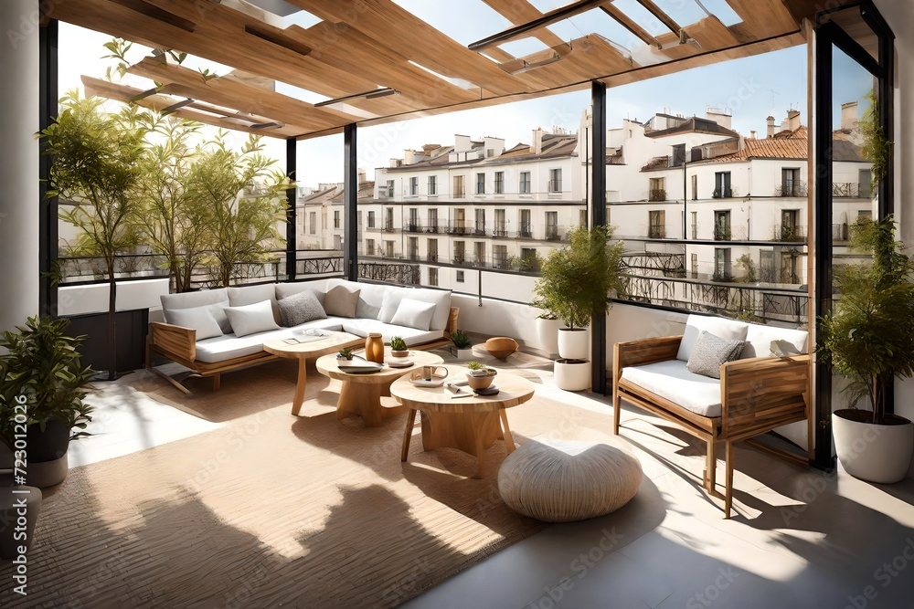 The sunny, stylish balcony terrace is situated in the heart of the city