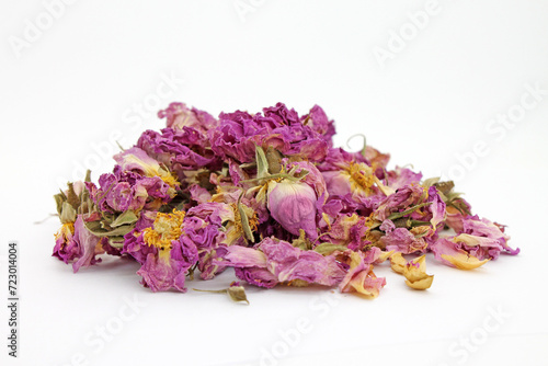 Wallpaper Mural Studio shot of dry rose petals tea on white background. Selektive focus.
 Torontodigital.ca