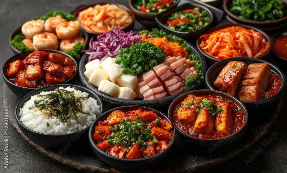 a_round_board_with_different_asian_food a_round_board_with_different_asian_food