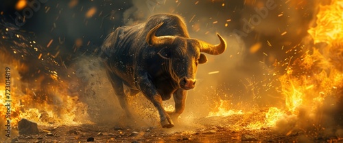 Golden strong bull animal for financial trading investment symbol. AI generated image photo