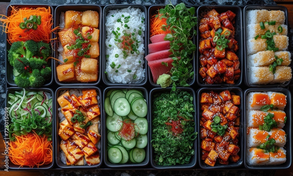 a_row_of_asian_plates_that_come_with_topping a_row_of_asian_plates_that_come_with_topping