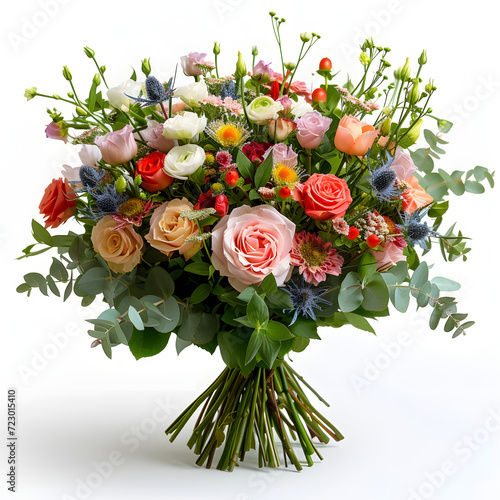 Hand-tied floral bouquet isolated on white background, text area, png 