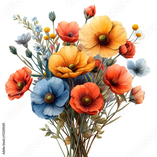 Hand-tied floral bouquet isolated on white background, hand drawn, png  © Pixel Prophet