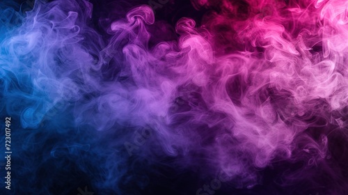 Vape smoke in shades of blue, pink, and purple over a solitary black backdrop.