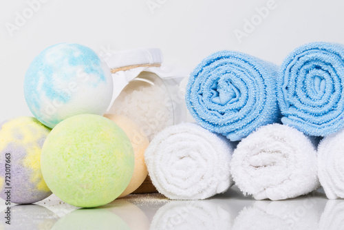 towels for spa treatments and foam balls for bathing