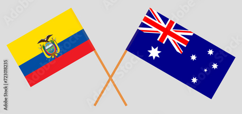 Crossed flags of Ecuador and Australia. Official colors. Correct proportion