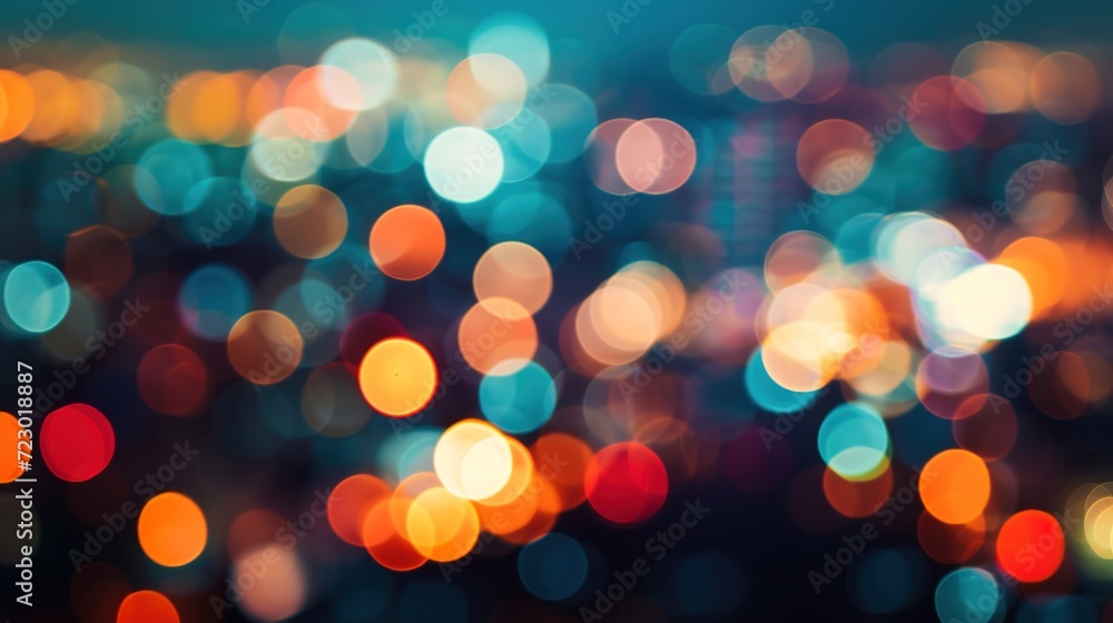 Defocused background with blurred bokeh of city lights. - obrazy, fototapety, plakaty 