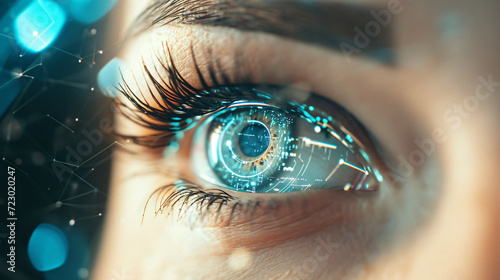 eye of the person close up, futuristic eyewear technology