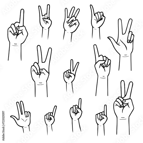 Sketch Hand gesture collection illustration, drawing, engraving, ink, line art, vector