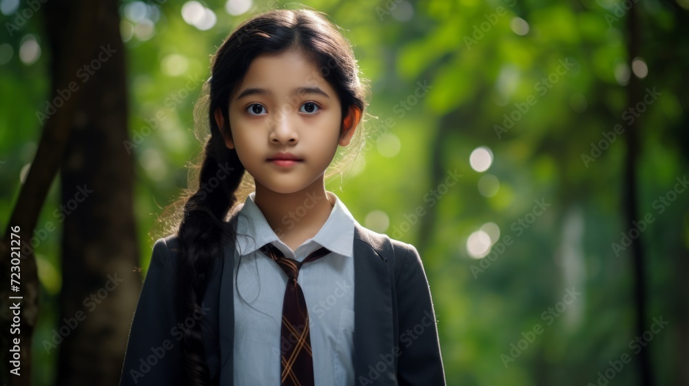 Little girl going to school. Neural network AI generated art Little girl going to school. Neural network AI generated art