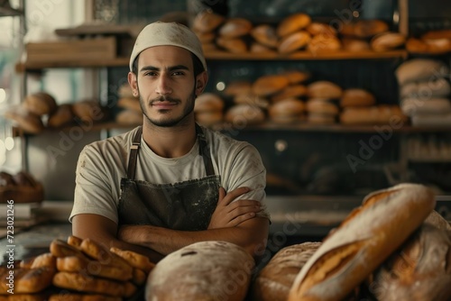 A bakery worker bakes bread.