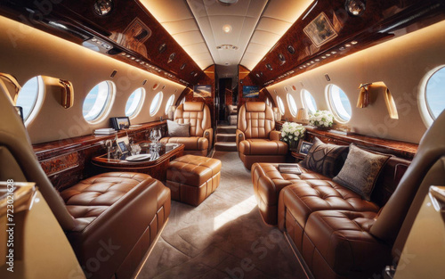 Luxury interior in bright colors of genuine leather in the business jet © Ruslan Gilmanshin