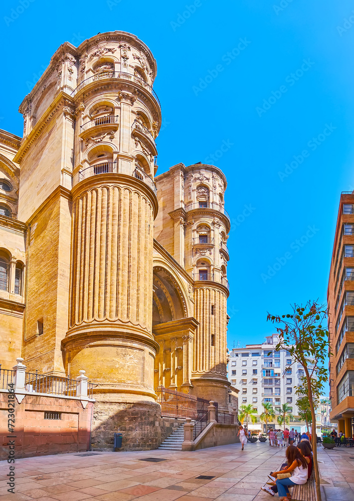 The carved gate of Malaga Cathedral, Spain