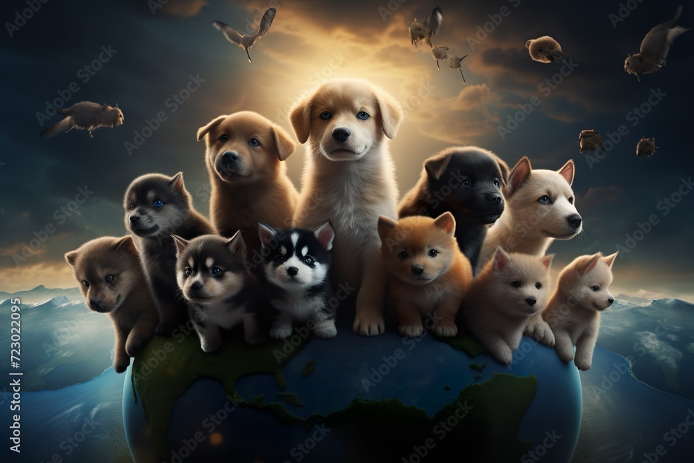 beautiful shot of cute group of puppy dogs generative ai