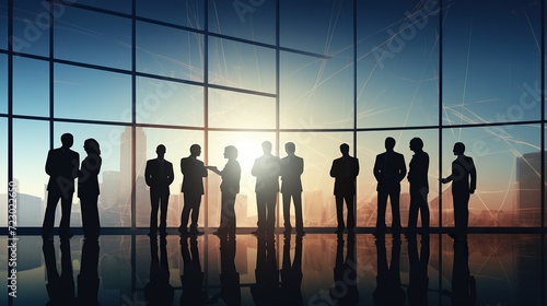 Business Group silhouettes. Concept of people Walking in the office. Discussion Meeting Concept, Entrepreneur Company Relations,
