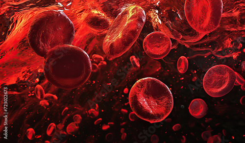 Red Blood Cells Floating in a Blood Vessel Created With Generative AI Technology photo