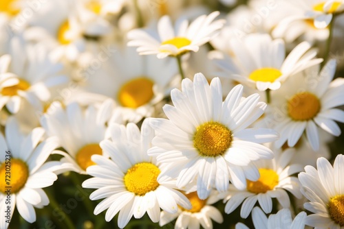Close-up look to beautiful white daises in the park