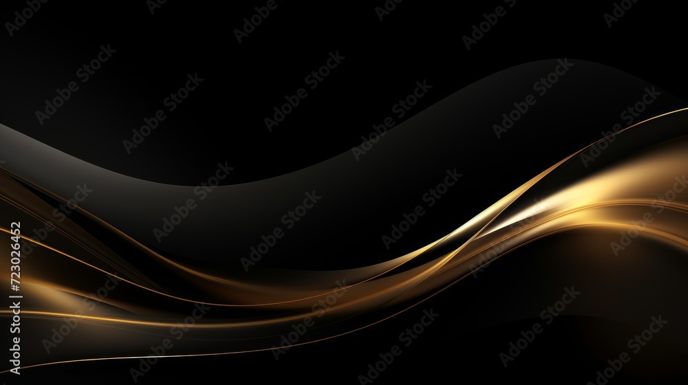 Abstract background with golden waves on black. Neural network AI generated art Abstract background with golden waves on black. Neural network AI generated art