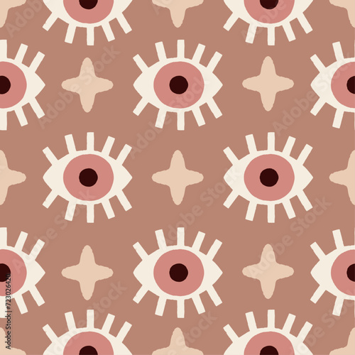 Seamless pattern with eyes and stars, ajna chakra