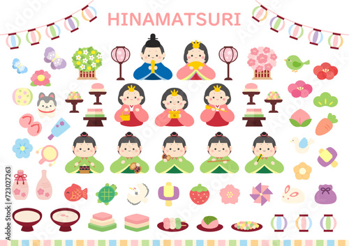 ひな祭りのベクターイラストのセット