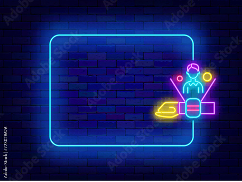 Smart watches neon flyer. Neural network advertising. Video call and chat design. Editable stroke. Vector illustration