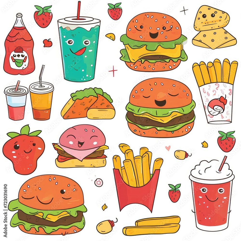 Set of food various style cartoon Set of food various style cartoon