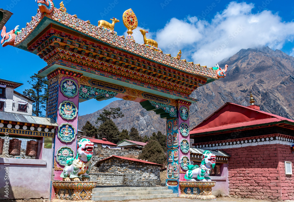 Fototapeta premium Buddhist monastery in himalayas mountain. Tengboche, Nepal