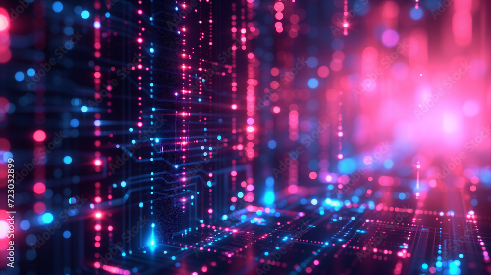 Obraz premium Technological flow landscape background. Technical connections on a digital field.