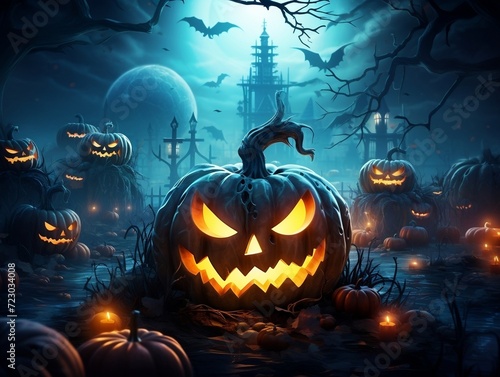 Halloween pumpkin lights on a full moon