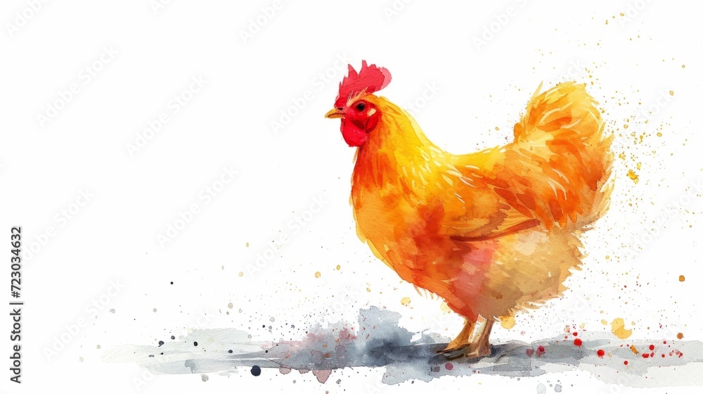 A watercolor painting of a chicken on a white background - obrazy, fototapety, plakaty 