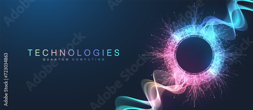 Quantum Computing Idea Design Element Concept. Deep Learning Artificial Intelligence. Generative AI. Big Data Algorithms Visualization For Business, Science Presentations, Posters, Covers