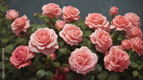 Bush of pink roses, summertime floral background © Malik
