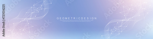 Abstract tech network connection dots. Digital technology and big data analysis background. White background with plexus lines. Geometric background with abstract mesh