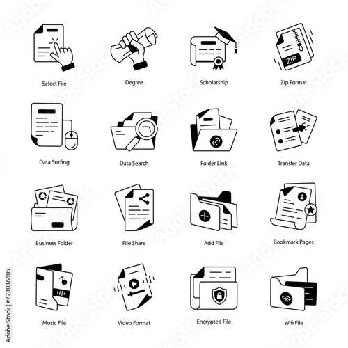 Pack of Files and Folders Linear Icons 

